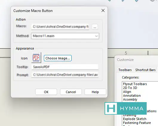 picture of customize the macro button with icon defined